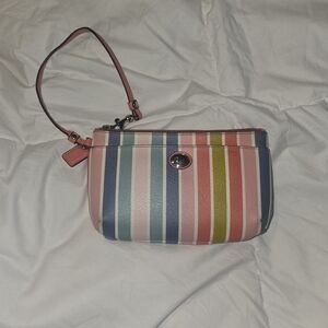Coach Multicolor Pastel Stripe Wristlet - Pink Trim